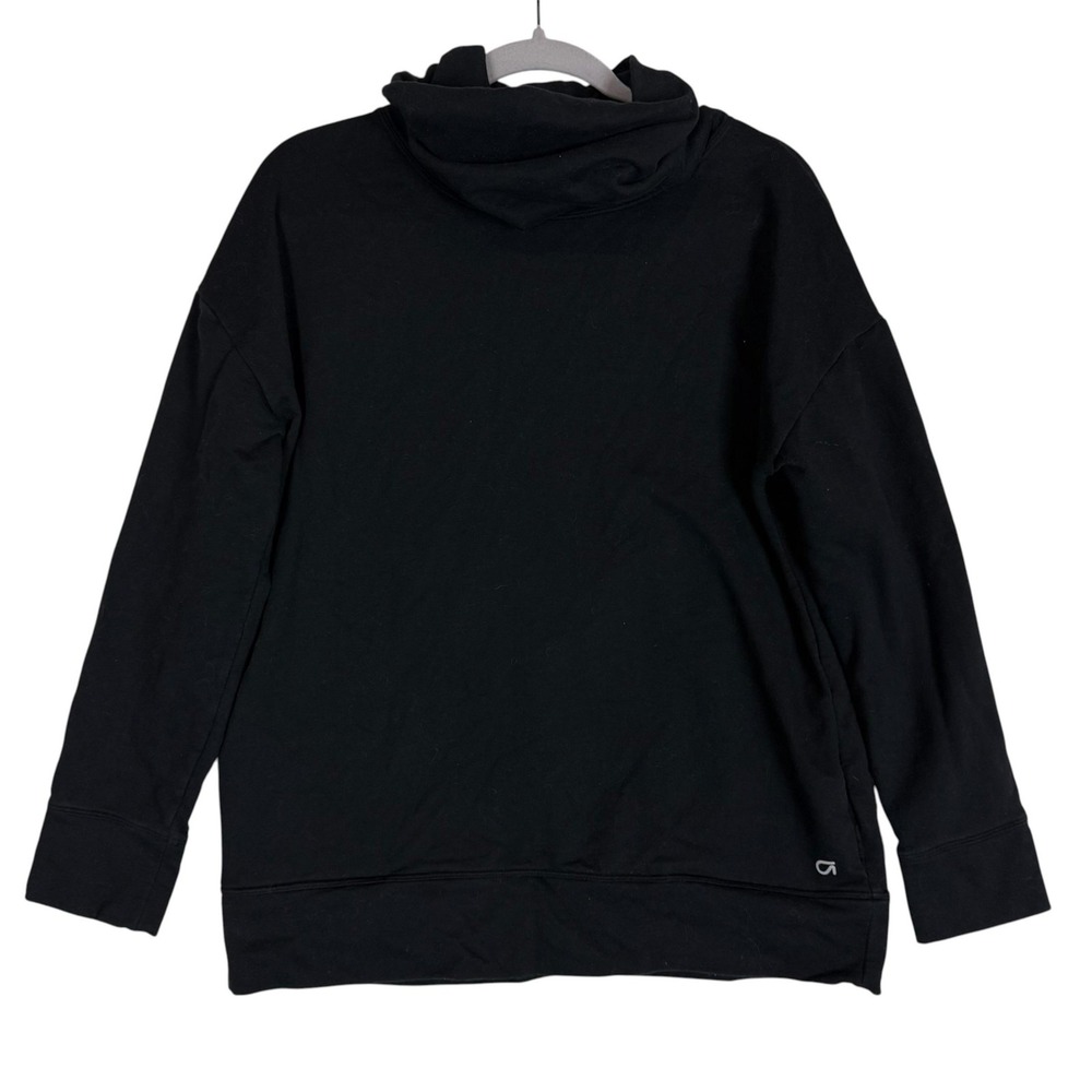 GapFit Hoodie Womens Small Black Pullover Fleece Logo Relaxed Fit Crew Neck